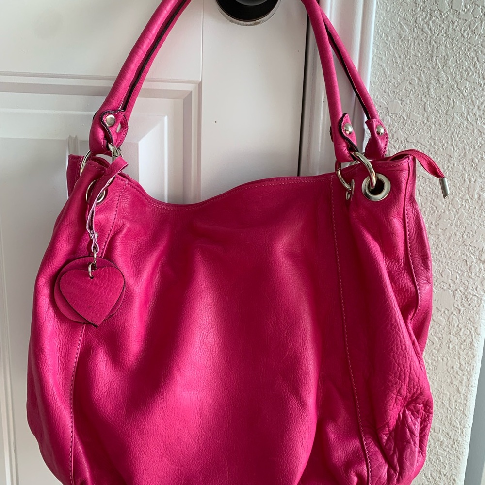 Italian designer Vera Pelle Soft Italian leather magenta hot pink large purse - Picture 4 of 11